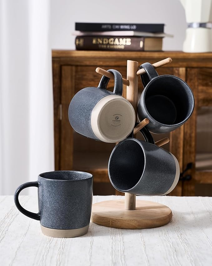famiware Coffee Mugs Set of 6, Milkyway 13 oz Mug Set, Ceramic Cup Set with Handle for Coffee, Tea, Cocoa, Milk, Matte Dark Charcoal