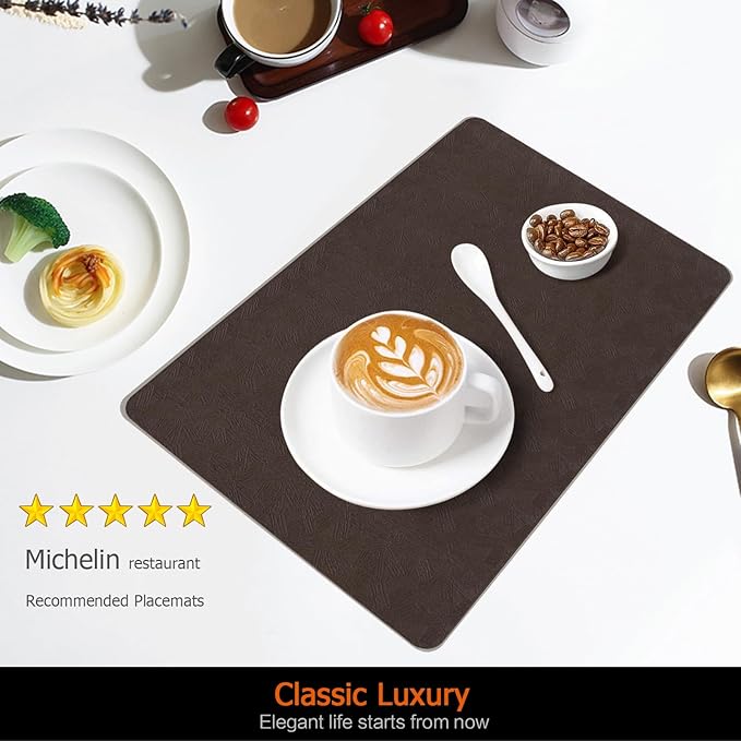 Uolr Vinyl Placemats Set of 12 Faux Leather 100% Waterproof Wipeable Washable Place Mats Heat Resistant Easy Clean Non-Slip Table Mats for Indoor Outdoor. (12,Coffee)