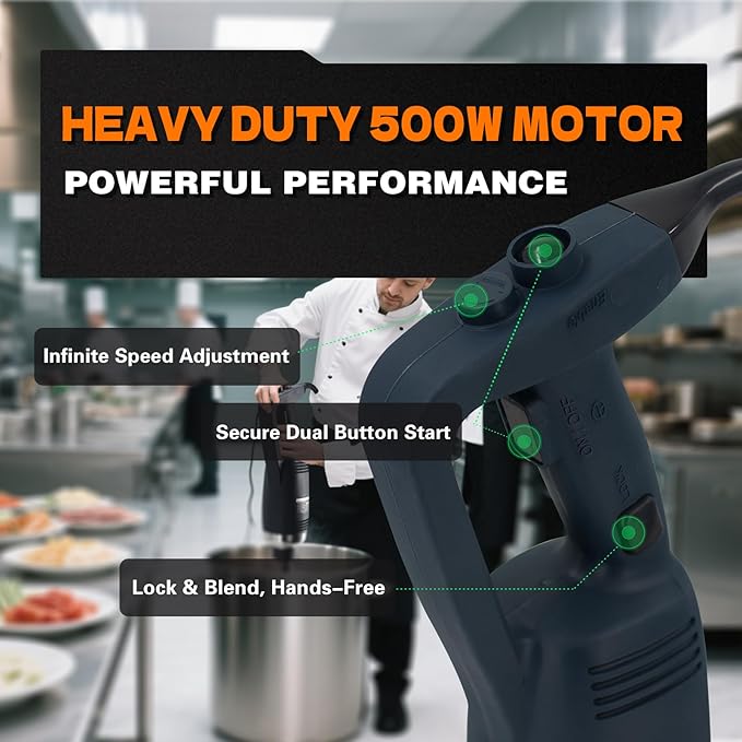 COOLUMA Commercial Immersion Blender, 500W Heavy Huty Hand Blender, With 20 Inch Detachable Shaft, 48 Gallons Capacity, Professional Industrial Grade Commercial Hand Mixer.