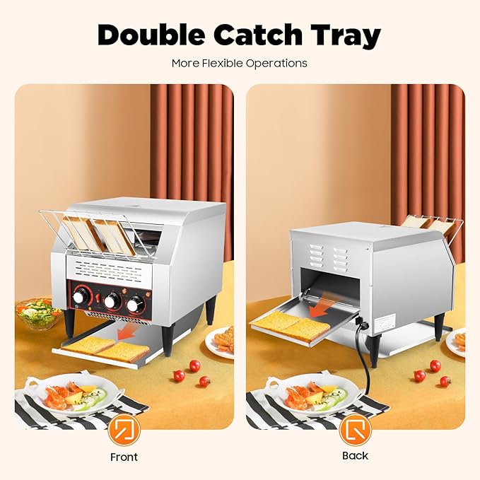 Heavy Duty Conveyor Toaster Oven Electric Bread Oven Industrial Toaster Commercial for Bun Bagel Bread Baked Food with 7 Speed and Front/Back Output Modes (300Slices/H)