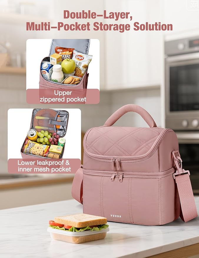 Vuudh Insulated Lunch Bags for Women, Quilted Lunch Box, Lightweight Puffy Padded Waterproof Lunch Tote, Reusable Lunch Cooler bag for Work Picnic Travel