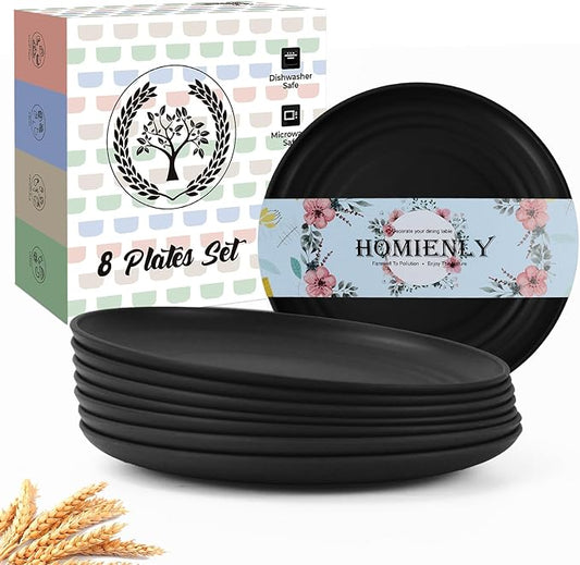 Homienly Black Small Plates | 5.7" Unbreakable Melamine Appetizer & Dessert Plates, Chic Wheat Straw Salad Plates | For Sushi, Cocktails, Bread & Side Dishes -Set of 8, Black