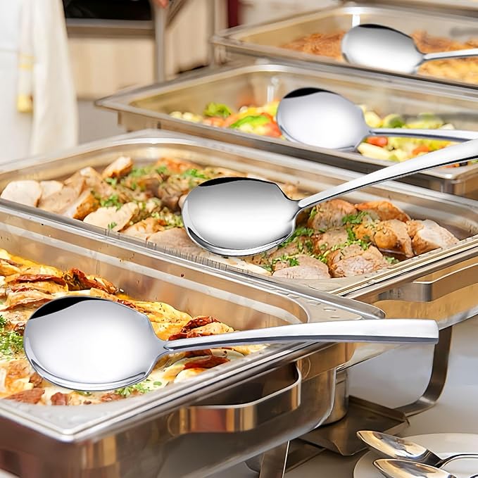 Large Serving Spoons Set Stainless Steel 12 Inch Slotted Spoon and Serving Spoon Serving Utensils for Buffet Catering Dishwasher Safe(1 Spoons, 1 Slotted,Silver)
