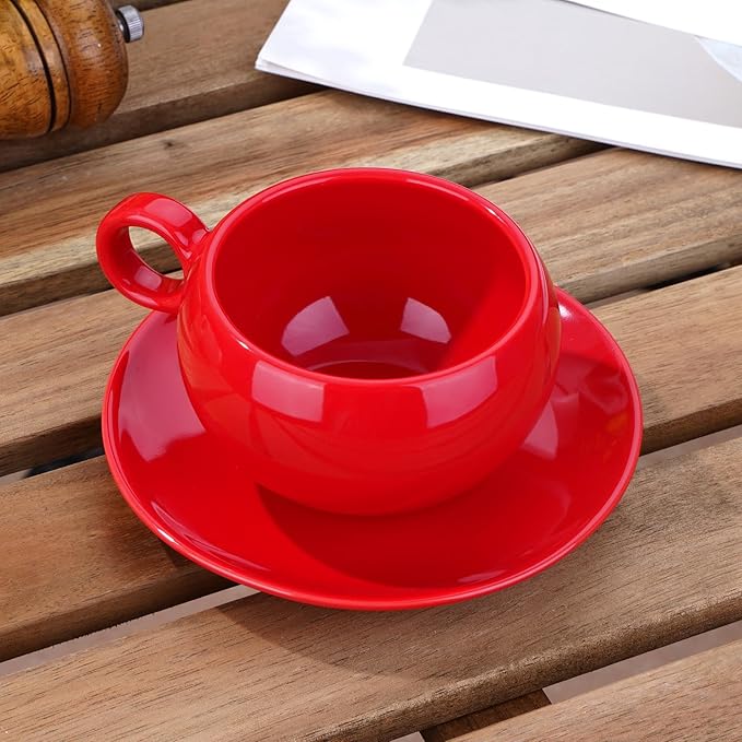 Ceramic cup and saucer Cups Set 竊?9 Ounce / 270ml 竊?Cappuccino Cups, Coffee Cups, British Coffee Cups, Porcelain Tea Set, Latte Cups竊똕et of 2 (2, red)