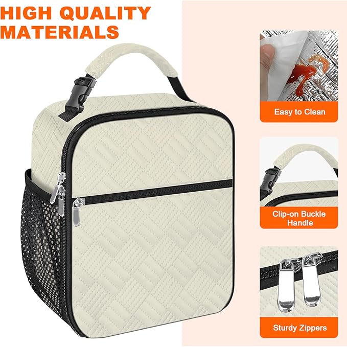 esouler Lunch Box for Men Women Adults Small Insulated lunch Tote Bag for Work Picnic Beach- Freezable Cooler Bag portable Lunch box (Beige)