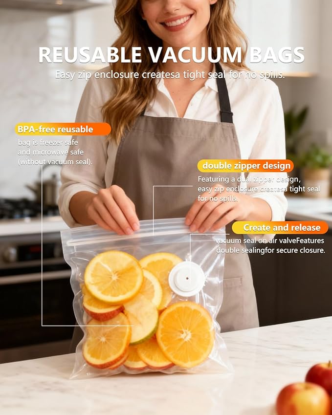 30 Pack Reusable Vacuum Sealer Bags for Food, BPA-Free Food Storage Bags, Compatible with Vacuum Sealers