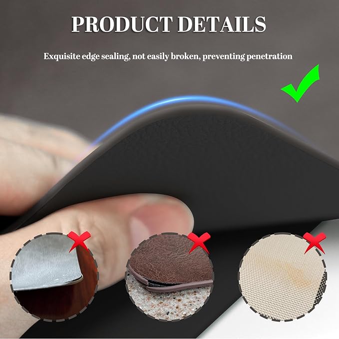 Faux Leather Placemats, Set of 4, 12''횞17' Textures on Both Sides, Heat-Resistant, Waterproof and Oil-Proof, Reversible Place Mats for Kitchen, Dining Table, Outdoor-Coffee&Black