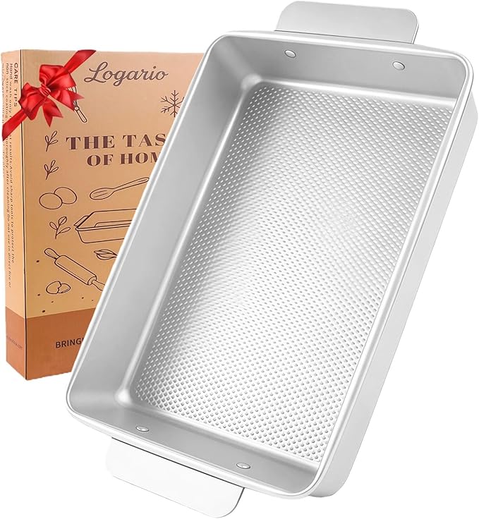 Logario 9x13 Baking Pan, Commercial Grade Heavy-Gauge Aluminized Steel (2.3 lbs), Warp-Resistant Textured Nonstick Cake Sheet for Brownies & Lasagna, Wire-Reinforced Rim, Silver