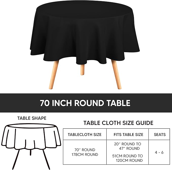 Utopia Kitchen Round Table Cloth 2 Pack(70 Inches, Black), Tablecloth Machine Washable, Polyester Table Cover for Dining, Buffet Parties, Picnics, Events, Weddings and Restaurants
