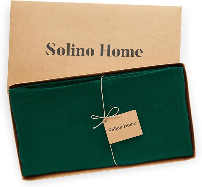 Solino Home Linen 60 Inch Round Tablecloth - 100% Pure Linen Green Round Tablecloth - Machine Washable Table Cloth for Winter - Sonoma