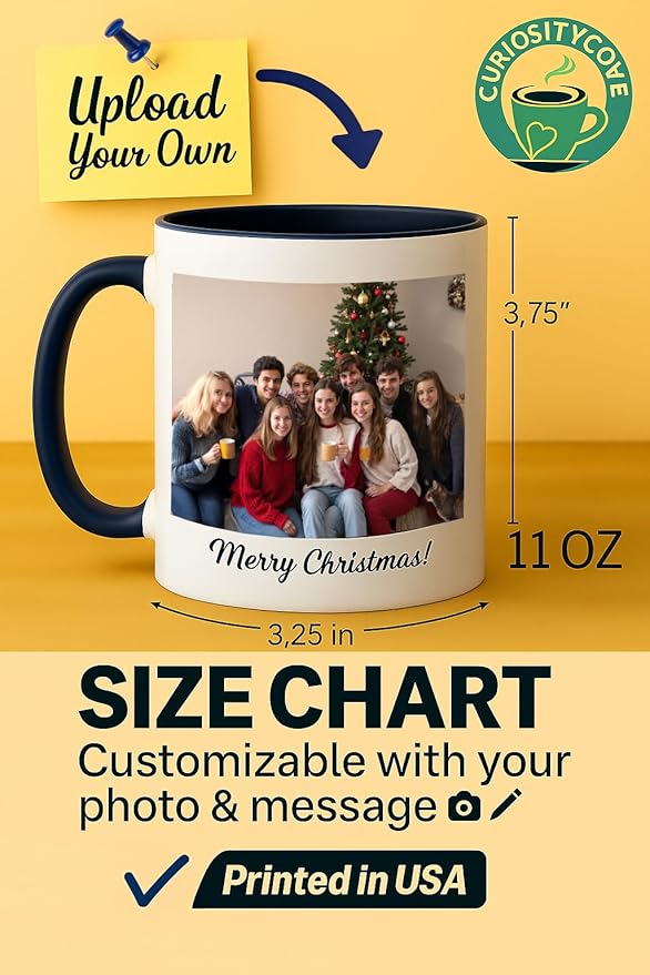 Personalized Coffee Mug | Custom Photo, Text, or Logo Cup (11oz, Navy Blue Rim, Inner, and Handle) |Dishwasher & Microwave Safe |Unique Gift for Men & Women ?밫aza Personalizada