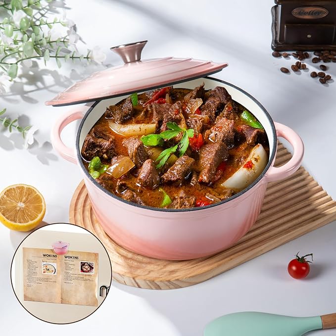 Enameled Cast Iron Dutch Oven Pot with Lid Heavy-Duty Cookware for Bread Baking,Braising,Stews,Roasting,Oven Safe up to 500째F,7QT,pink