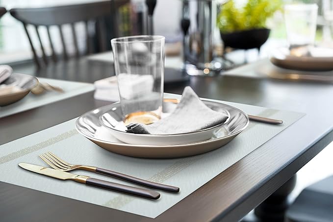 More D챕cor Dining Table Placemats, Washable Heat-Resistant PVC Vinyl Table Mats for Dining Room and Kitchen, Anti-Slip - Set of 4 - Ivory