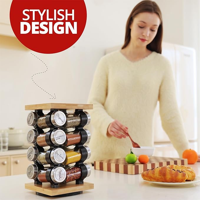Orii 16-Jar Rotating Spice Rack with Spices Included ??Pre-Filled Spice Racks with 5-Year Refill Program - Flavorful Spices