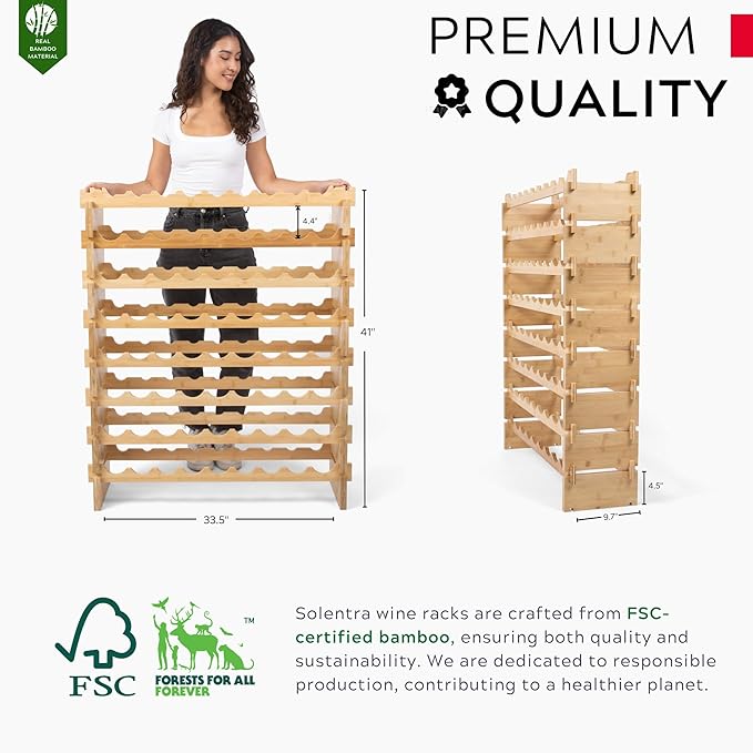 72 Bottle Wine Rack ??Modular Freestanding Bamboo Wine Storage Shelf for Home, Kitchen & Cellar ??Stackable Wine Organizer Stand