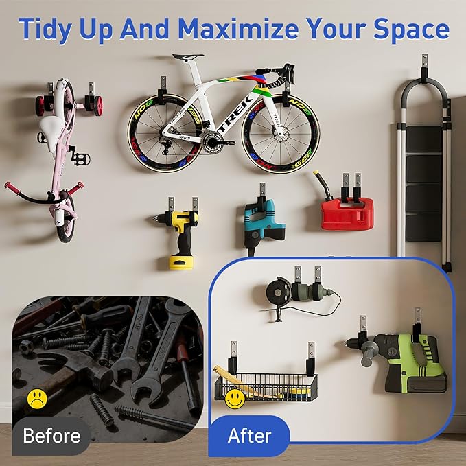 Heavy Duty Wall Hooks, Garage Storage Utility Hooks, Steel Wall Mount Hanger, Tool Organizer Hose Hanger Steel U Hooks for Garage & Garden (4, Black)
