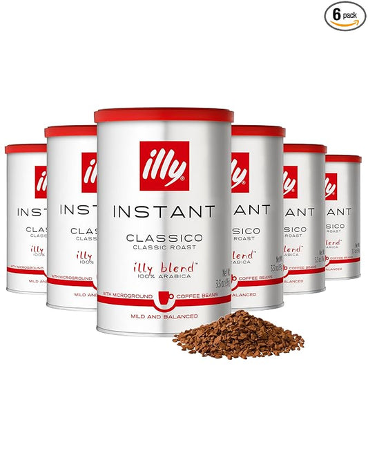 illy Instant Coffee, Classico Medium Roast, 100% Arabica, Premium Italian Coffee, 3.3oz, 6 Pack