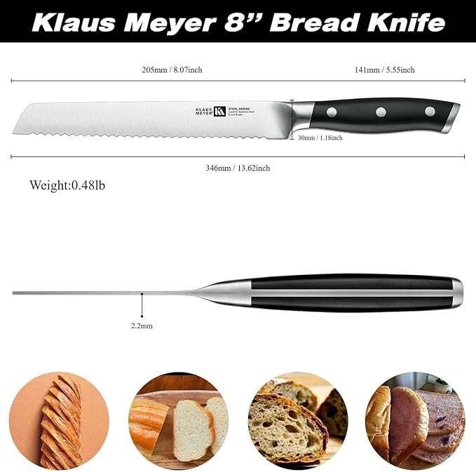 Klaus Meyer Stahl High Carbon Exclusive German Steel 8 inch Bread Knife (Black)