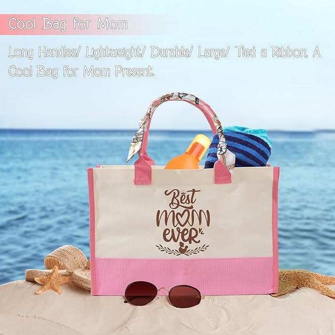 Christmas Gift baskets for Mom, Christmas Gift Sets for Mother from Daughter Son, Birthday, Thanksgiving Day, Care Package for Mother with Canvas Tote Bag Sock Tumbler Soap Flower Pink