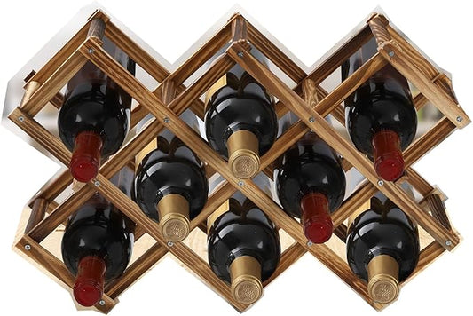 Freestanding Wine Rack, Holds up to 10 Bottles, Foldable Countertop & Cabinet Wine Holder ??Wine Rack for Red Wine, Water Bottles, and Drink Storage, No Assembly Required