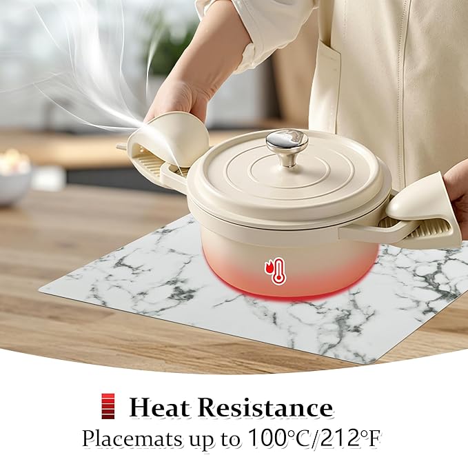 FROMHEART Faux Leather Placemats Set of 6?밯aterproof,Heat/Oil Stain-Resistant PU Table Mat?밨eversible,Easy to Clean Place Mats for Kitchen,Dining,Indoor/Outdoor,(Marble,11.8" x 17")