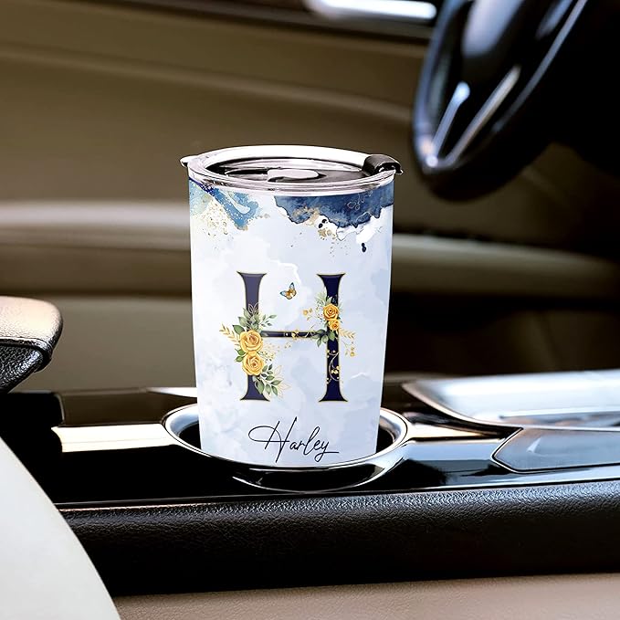 WAZONE Personalized Monogram Tumbler With Lid Custom Initial Name 20oz 30oz Double Wall Vacuum Insulated Cup Stainless Steel Travel Mug Gifts For Her Women Men Mothers Day Birthday Christmas