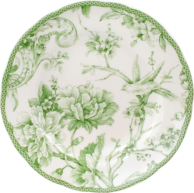 222 Fifth Adelaide Moss 16-Piece Porcelain Dinnerware Set ??Service for 4, Plates, Bowls & Mugs, Hand-Applied Decal, Microwave & Dishwasher Safe, for Everyday Dining & Entertainment
