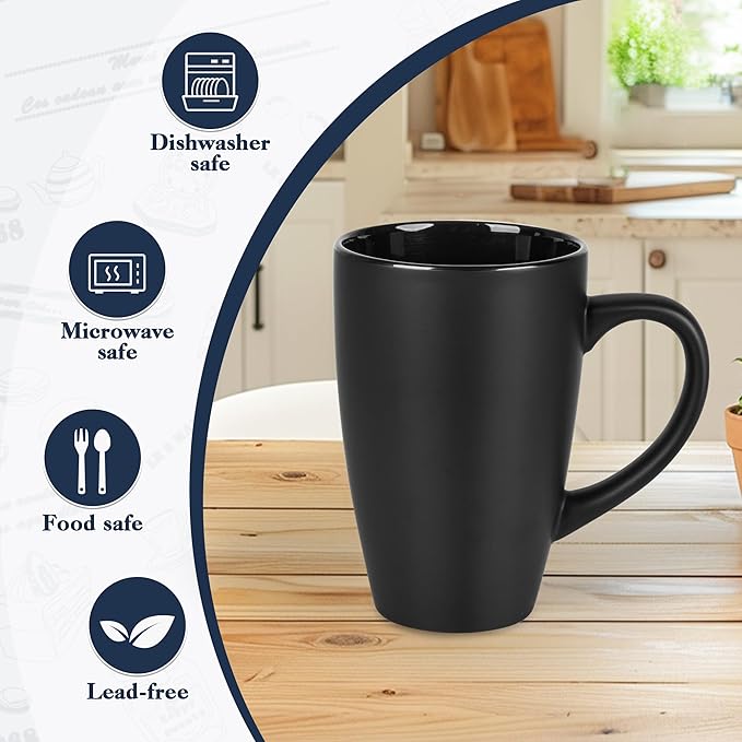 20oz Extra Large Ceramic Tall Coffee Mugs Set for Coffee Tea Hot Cocoa set of 4 Dishwasher & Microwave Safe (Matte black)