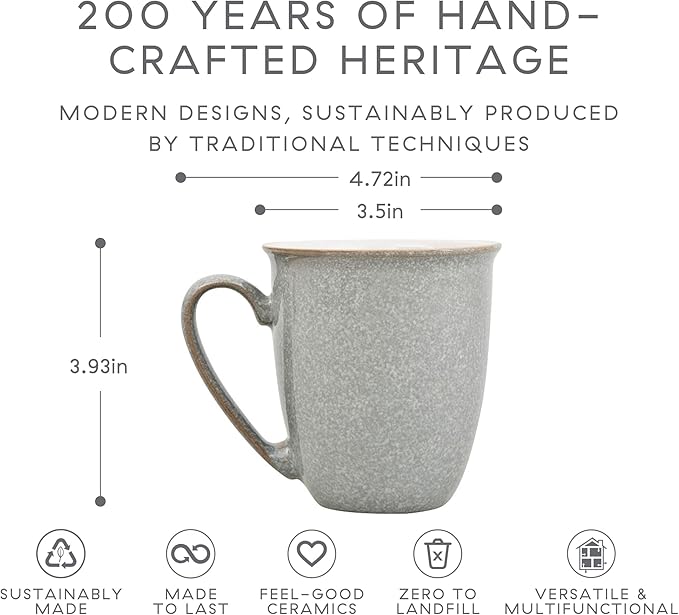 Denby - Elements Light Gray Large Coffee Mug Set of 4-11.15 Ounce Stoneware Tea Mug Set For Office & Home - Dishwasher Safe, Microwave Safe - Ceramic Tea Cups