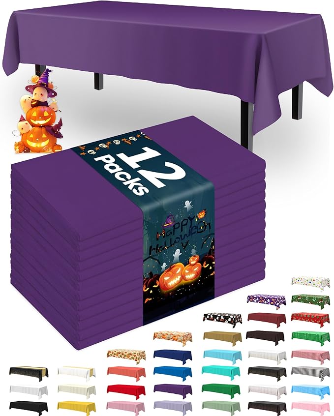 Pureegg Plastic Table Cloth Disposable 12 Pack, 54 x 108 Inch Table Cloths, Graduation Decorations Class of 2025, Graduation Party Tablecloths, Rectangle, Plastic Cover, Leakproof & Sturdy, Purple