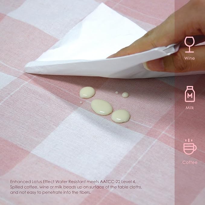 BALCONY & FALCON Gingham Table Cloth Rectangle ??Reversible Water-Resistant Cotton Checkered Tablecloth for Outdoor Picnic, Camping, Kitchen, Holiday Party Decor (Pink White, 55x71 Inch)