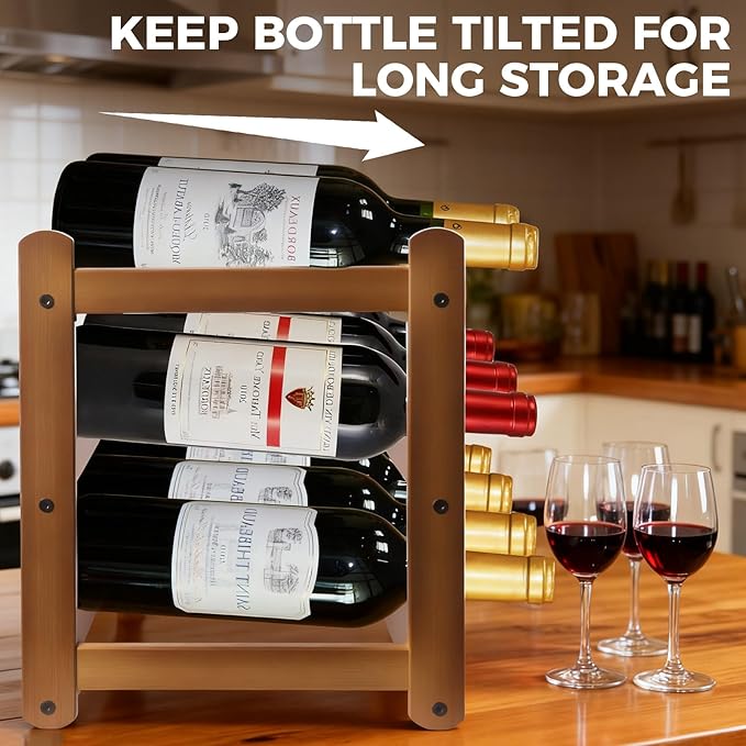 Janedream 4-Tier Bamboo Wine Rack for 16 Bottles, Easy-to-Assemble Countertop Wine Storage Shelf, Sturdy Tabletop Wine Holder for Kitchen, Inside Cabinet, Pantry, or Home Bar (4 Tier)