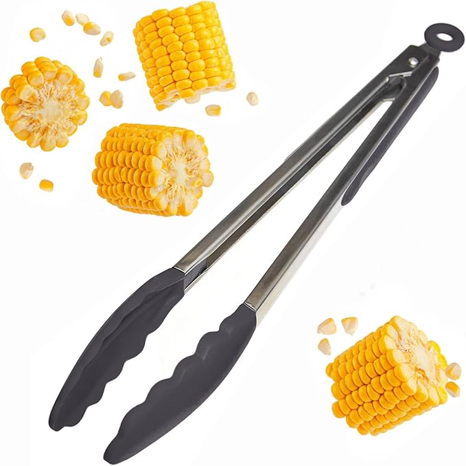 StarPack Premium Silicone Kitchen Tongs 12-Inch - Stainless Steel with Non-Stick Silicone Tips, High Heat Resistant to 600째F, For Cooking, Serving, Grill, BBQ & Salad (Stormy Grey)