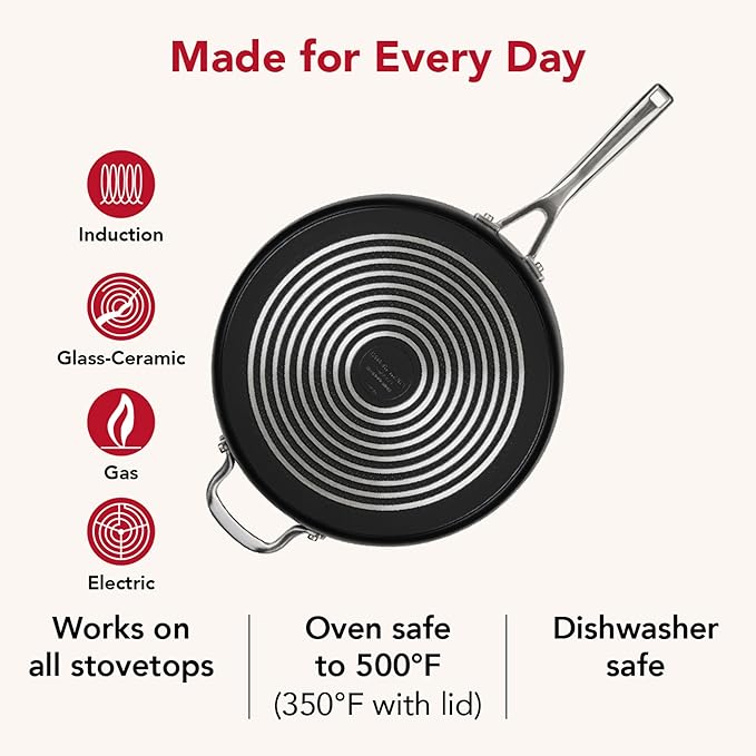 KitchenAid Hard Anodized Induction Nonstick Cookware Saute Pan/Jumbo Cooker with Lid and Helper Handle, Dishwasher Safe, 5 Quart Non Stick Sauteuse with Stainless Steel Handles - Matte Black