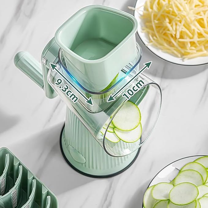 BSFRNF 5 In 1 Rotary Cheese Grater Vegetable Slicer for Kitchen, Carrot Shredder Tool-Food Shredders with 5 Sets Interchangeable Blades And Strong Suction Base (Green)