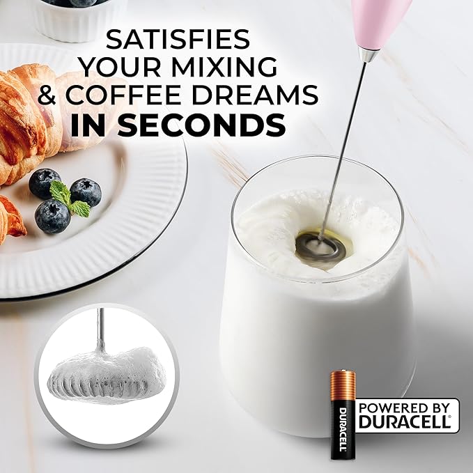 Zulay Kitchen Milk Frother Handheld Electric Whisk with AA Duracell Batteries ??Durable Drink Mixer for Coffee, Lattes, Cappuccinos & More - Pink