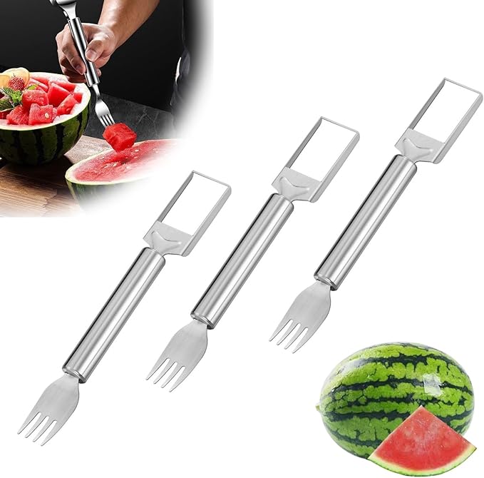 Watermelon Cutter ??2025 Upgraded Stainless Steel 2-in-1 Fork Slicer Tool | Portable & Multi-Functional for Effortless Fruit Slicing at Home, Parties, Camping & Kitchen Use (3, A)