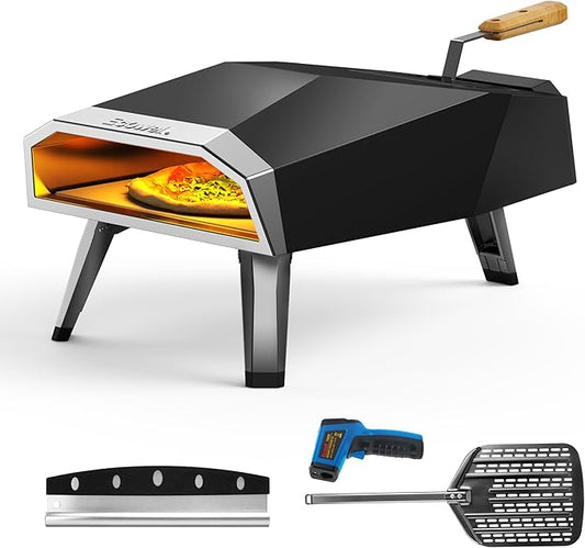 Outdoor Wood Pellet Pizza Oven ??12" Woodfire Pizza Stone Oven, Wood Fired Pizza Maker, Portable for Backyard Party, with Pizza Stone, Pizza Peel, Pizza Cutter, Infrared Thermometer