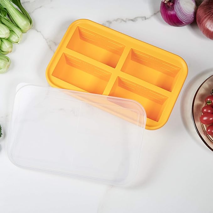 Bangp 1-Cup Silicone Freezing Trays with Lid,2 Pack,Easy-Release Silicone Freezer Molds for Soup Ice Cubes,Soup Freezer Molds,Freeze & Store Broth,Sauce,Leftovers - Makes 8 Perfect 1 Cup Portions