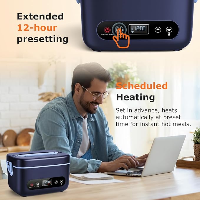THZDMI 1.2L Cordless Electric Lunch Box ??20000mAh Rechargeable Portable Food Warmer with 5-Sided Heating, Auto Temperature Control, Leakproof & BPA-Free ??Perfect for Office, Truck, Outdoors Blue