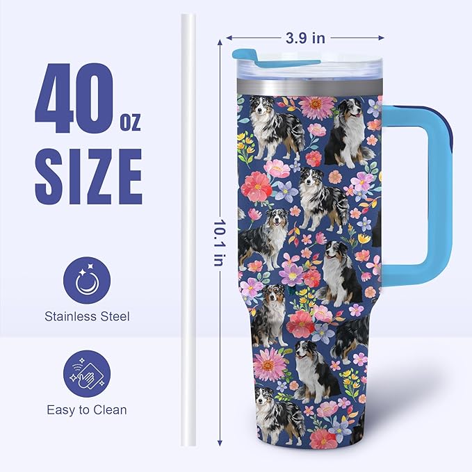 Yogusut Bernese Mountain Gifts for Women, 40oz Stainless Steel Insulated Tumbler Travel Mug Cup with Handle Straw, Gifts for Dog Mom Dog Lover