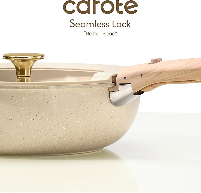 CAROTE 25PCS Ceramic Cookware Set, Pots and Pans set Non Stick, RV Kitchen Cooking Set Removable Handles, Oven Safe, Induction Cookware, Non-toxic Kitchen Cooking Set, PFAS and PFOA Free
