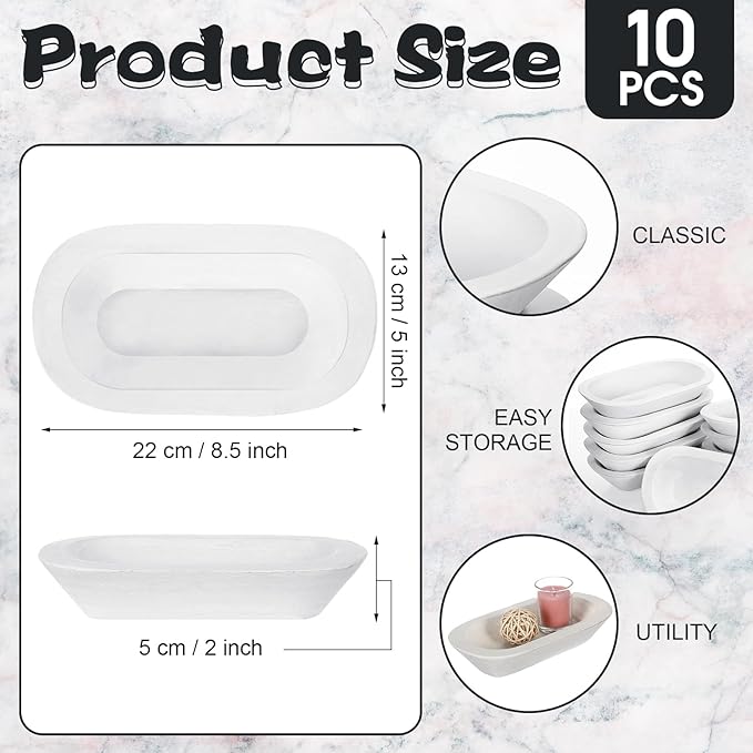Nuogo 10 Pack Wooden Dough Bowls Bulk 8.5 Inch Rustic Dough Bowls for Wedding DIY Candle Home Crafts Making Farmhouse Fruits Supplies Decoration(White)