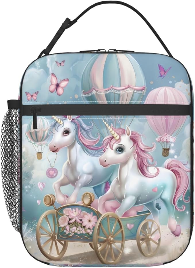 VANZEV Fantasy Unicorn Carriage Insulated Lunch Box Gifts for Kids Adults Hot Air Balloon and Butterfly Design Reusable Portable Lunchbox Cooler Lunchbag for Work Picnic School Travel or Hiking