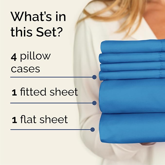 Cal King 6 Piece Sheet Set - Cooling and Breathable Bed Sheets - Hotel Luxury Bed Sheets for Women, Men, Kids and Teens - Deep Pockets - Easy Fit - Soft and Wrinkle Free - Cal King Denim Blue Sheets