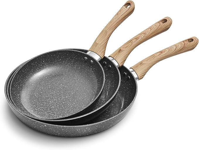 Fry Pan Nonstick 3 Piece, Stretched Aluminium Cookware - 8", 9.5", 11" Skillets Fry Pans with Induction Bottom