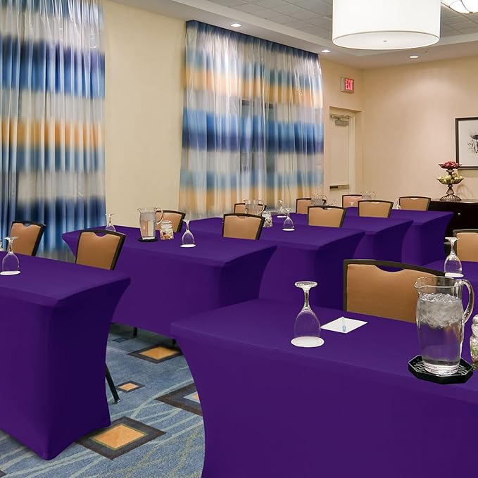 Enjoyidea Fitted Stretch Table Cover for 6 ft Rectangle Tables-6 Pack Dark Purple Spandex Tablecloth-Elastic Folding Tablecloths for Party, Vendor Booth Display, Banquet Buffet Event, Craft Trade Show