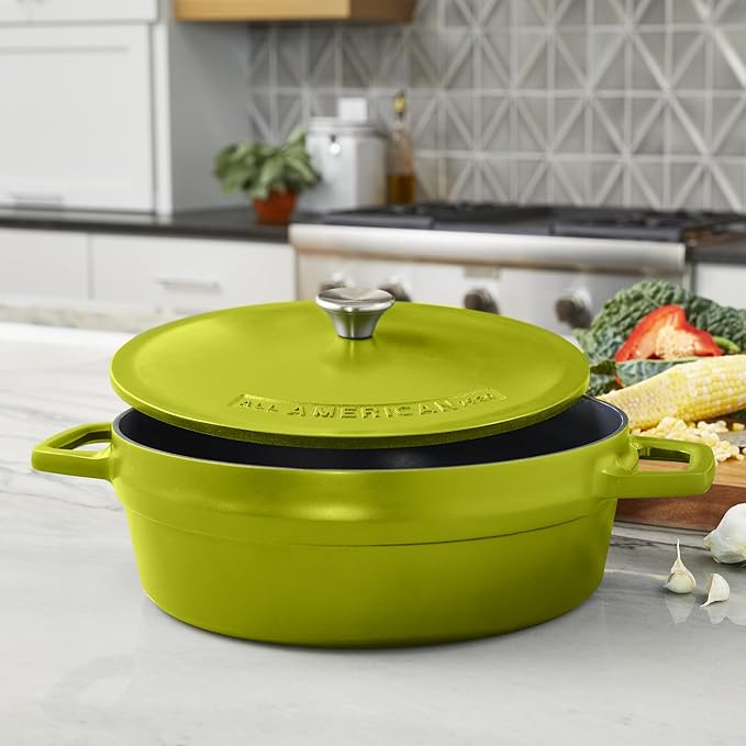 All American 1930 - Dutch Oven - The Saucier Set, Kelp Green - 5.5qt Capacity - Perfect for Sauces, Soups & Simmering - Non Stick & PFAS Free - Made in the USA