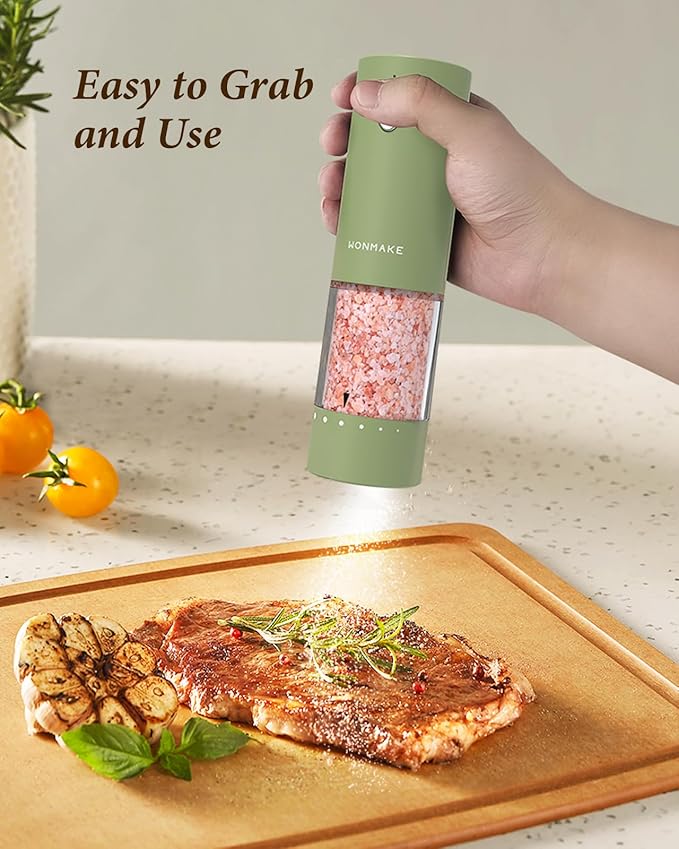 Electric Salt and Pepper Grinder Set - Automatic Refillable Salt and Pepper Grinders with Charging Base & LED Light, 6-Level Adjustable Coarseness with External Dial, Ideal Kitchen Gadget竊똆reen