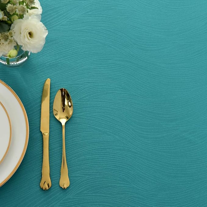 maxmill Jacquard Tablecloth Swirl Design Spillproof Wrinkle Free Water Resistant Heavy Weight Soft Table Cloth Decorative Fabric Table Cover for Outdoor and Indoor Use Oblong 60 x 120 Inch Teal